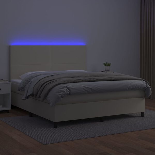 vidaXL kr&eacute;msz&iacute;nű műbőr rug&oacute;s &aacute;gy matraccal &eacute;s LED-del 180x200 cm