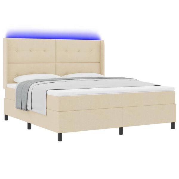 vidaXL LED Box Spring &Aacute;gy matracmal Kr&eacute;m 180 x 200 cm sz&ouml;vet