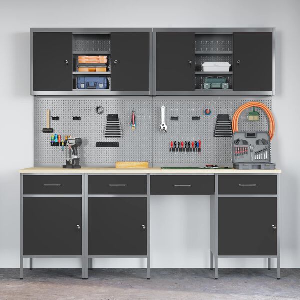 vidaXL Munkaszekr&eacute;ny fi&oacute;kkal z&aacute;rral 10 pcs Fekete Műszaki fa &eacute;s ac&eacute;l