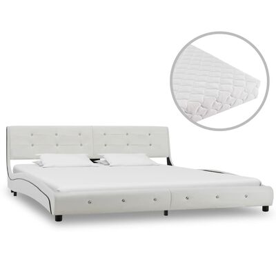 vidaXL fehér műbőr ágy matraccal 180 x 200 cm