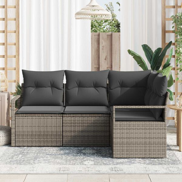 vidaXL Kanapé Szett 4 pcs Szürke polirattan