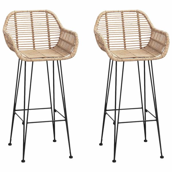 vidaXL Bárszék 2 pcs Természetes 55 x 52 x 92 cm Rattan és Vas