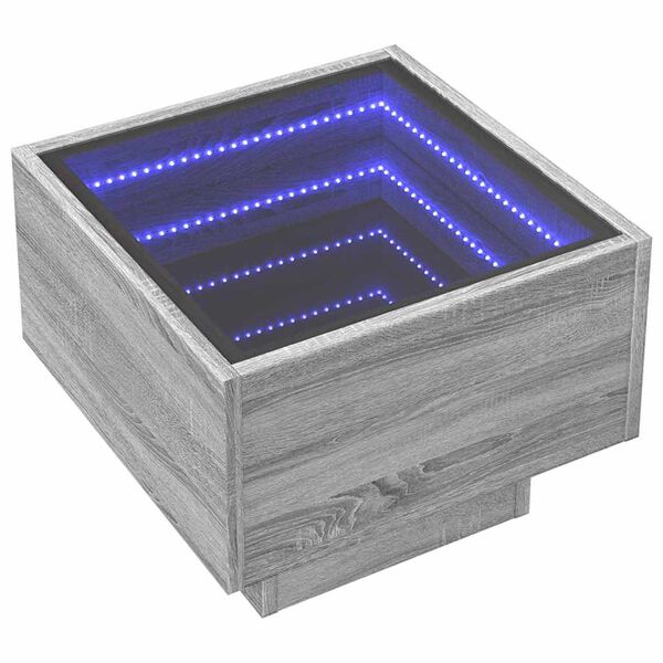 vidaXL sz&uuml;rke sonoma sz&iacute;nű szerelt fa kisasztal LED-del 40x40x30 cm