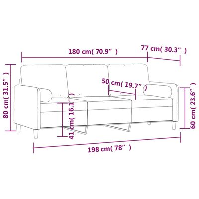 vidaXL 3 személyes világosszürke bársony kanapé párnákkal 180 cm