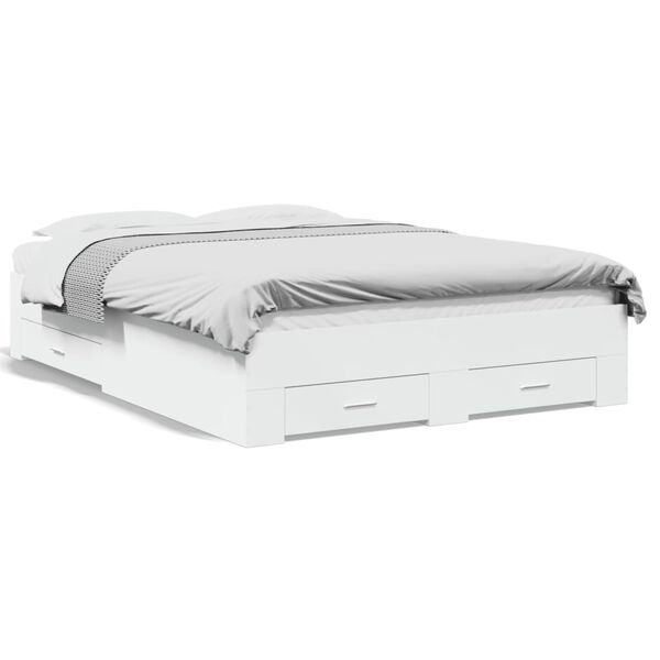 vidaXL fehér szerelt fa ágykeret fiókokkal 140 x 190 cm