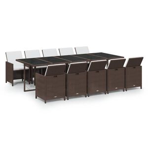 vidaXL 11 r&eacute;szes barna polyrattan kerti &eacute;tkezőgarnit&uacute;ra p&aacute;rn&aacute;kkal