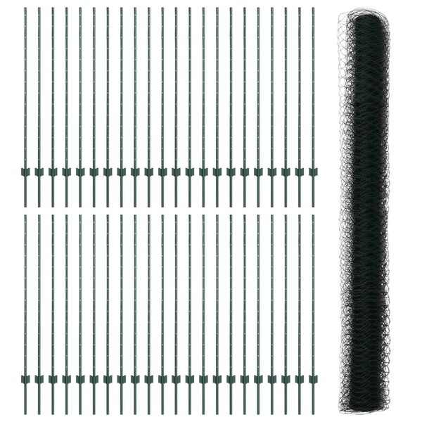vidaXL Ker&iacute;t&eacute;s oszlopokkal Z&ouml;ld 1,4 x 100 m Ac&eacute;l &eacute;s PVC