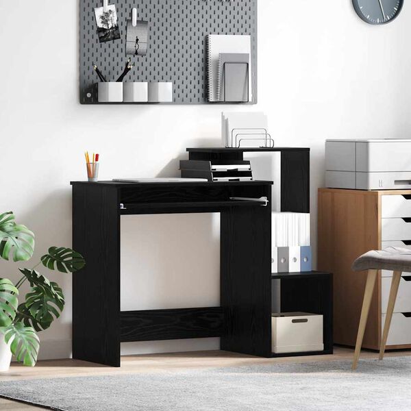 vidaXL Asztal polcokkal Fekete tölgy 106 x 40 x 88,5 cm Faanyag