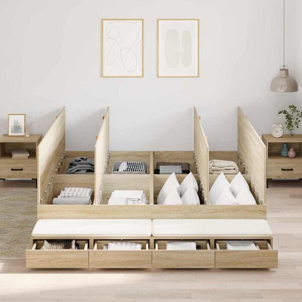 vidaXL Ágykeret tárolóval fiókkal Sonoma tölgy 200 cm Faanyag