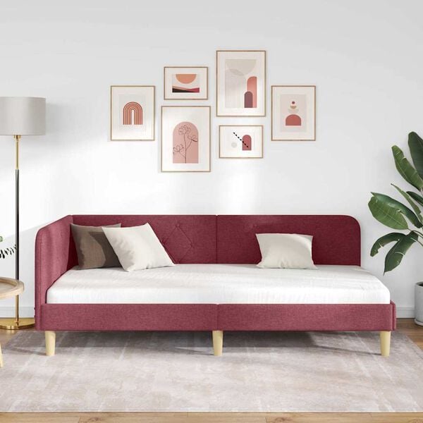 vidaXL Sarokágy keret fejtámlával Bordó 90 x 200 cm szövet