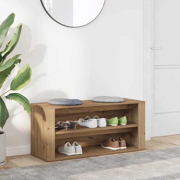 vidaXL kézműves tölgy színű szerelt fa cipőtároló pad 100 x 35 x 45 cm