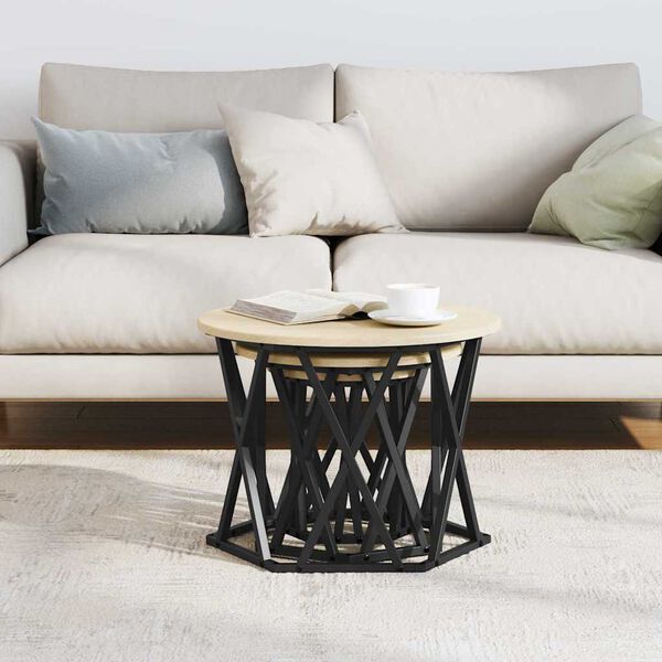 vidaXL Fészek oldalsó asztal 3 pcs Sonoma tölgy Műszaki fa és acél