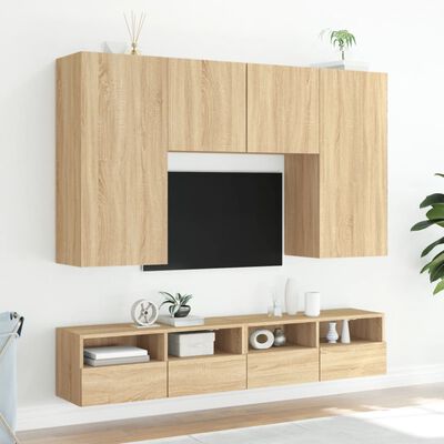 vidaXL 5 darab füstös tölgyszínű szerelt fa falra szerelhető TV-bútor