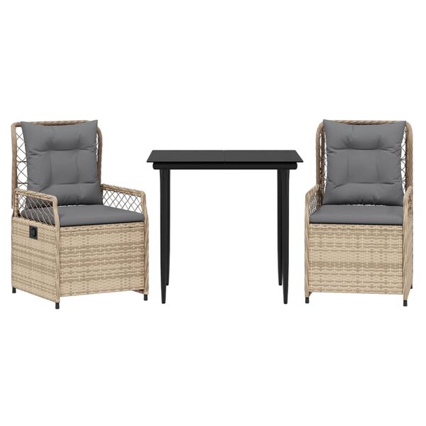 vidaXL 3 részes bézs polyrattan kerti étkezőgarnitúra párnákkal