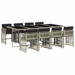 vidaXL 9r&eacute;szes vil&aacute;gossz&uuml;rke polyrattan kerti &eacute;tkezőgarnit&uacute;ra p&aacute;rn&aacute;val