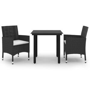 vidaXL 3 r&eacute;szes polyrattan &eacute;s &uuml;veg kerti &eacute;tkezőgarnit&uacute;ra p&aacute;rn&aacute;kkal
