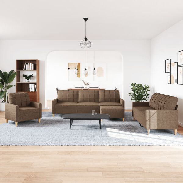 vidaXL 4 r&eacute;szes barna sz&ouml;vet &uuml;lőgarnit&uacute;ra l&aacute;bzs&aacute;mollyal