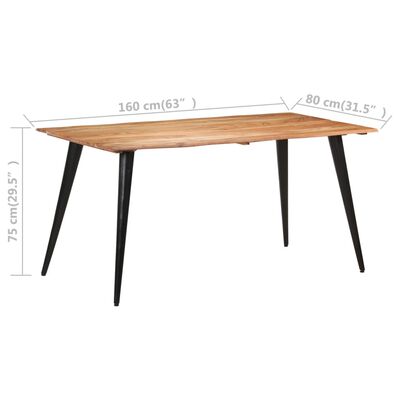 vidaXL tömör akácfa étkezőasztal természetes szélekkel 160x80x75 cm