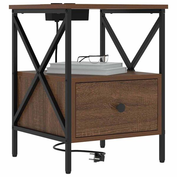 vidaXL &Eacute;jjeliszekr&eacute;ny fi&oacute;kkal Barna T&ouml;lgy 41,5 x 40,5 x 55 cm Faanyag