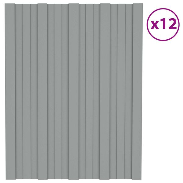vidaXL Tetőpanel 12 pcs Sz&uuml;rke 60 x 45 cm Horganyzott ac&eacute;l