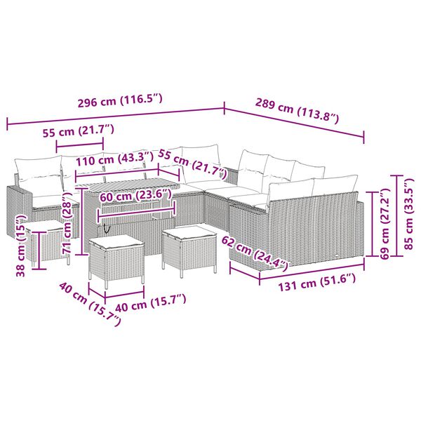 vidaXL Kerti Kanap&eacute; Szett p&aacute;rn&aacute;val 18 pcs Fekete polirattan