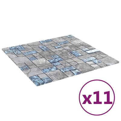 vidaXL 11 db szürke-kék üveg mozaikcsempe 30 x 30 cm