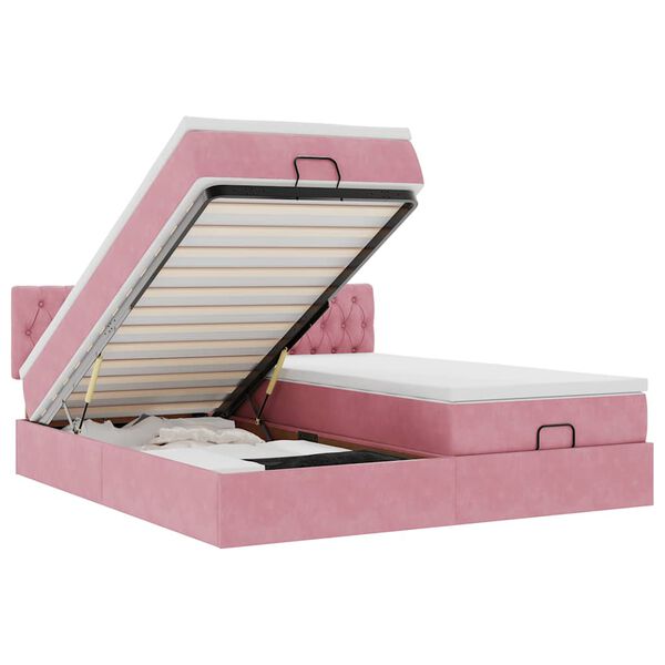 vidaXL Ottom&aacute;n &aacute;gykeret matracokkal r&oacute;zsasz&iacute;n 160x200cm b&aacute;rsony