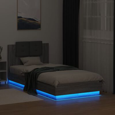 vidaXL szürke sonoma színű ágykeret fejtámlával és LED-ekkel 75x190 cm