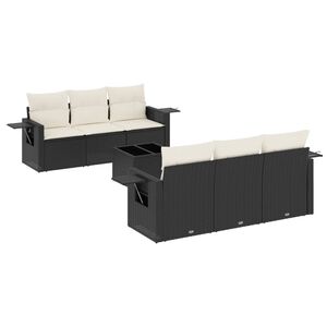 vidaXL 7 r&eacute;szes fekete polyrattan kerti &uuml;lőgarnit&uacute;ra p&aacute;rn&aacute;val