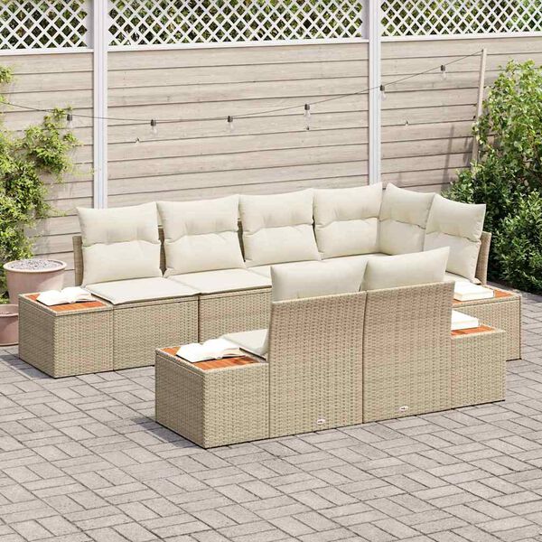 vidaXL Kerti Kanap&eacute; Szett p&aacute;rn&aacute;val 7 pcs Beige &eacute;s kr&eacute;m Polyrattan