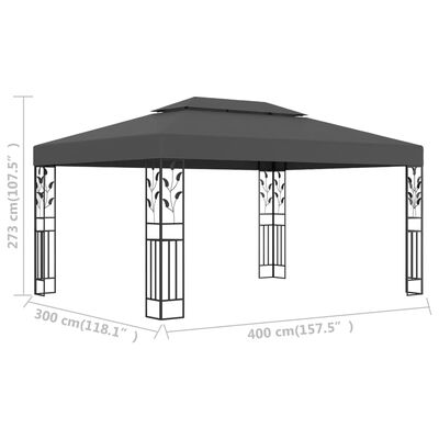 vidaXL antracitszürke dupla tetős pavilon 3 x 4 m