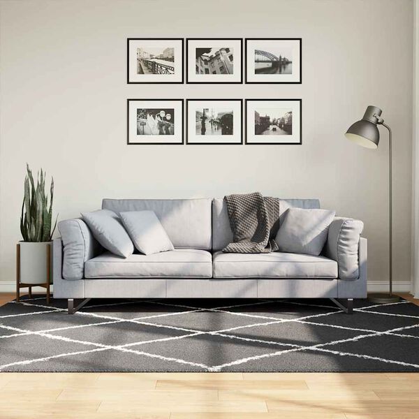 vidaXL PAMPLONA fekete &eacute;s kr&eacute;m bolyhos modern szőnyeg 160 x 230 cm