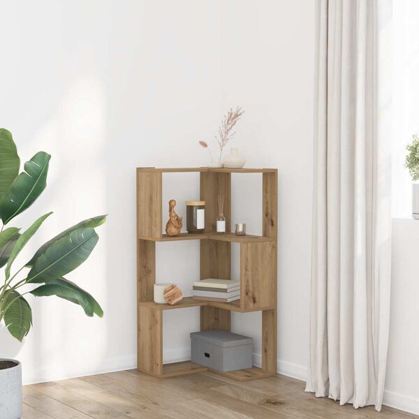 vidaXL 3 szintes szerelt fa sarok k&ouml;nyvespolc 50 x 50 x 102 cm