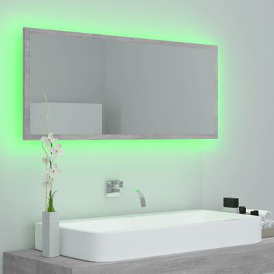 vidaXL betonszürke akril LED-es fürdőszobatükör 100x8,5x37 cm