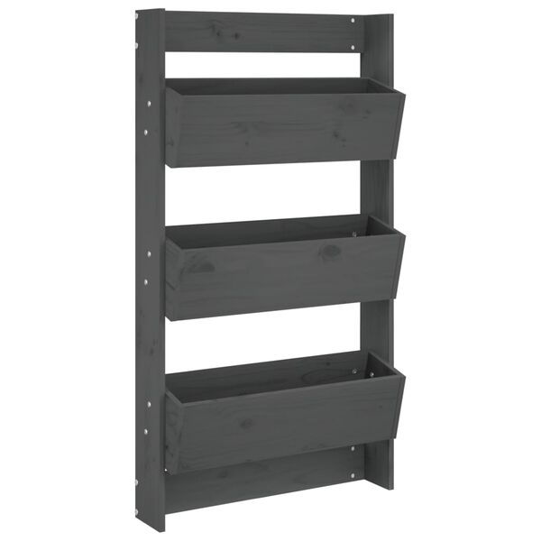 vidaXL sz&uuml;rke 3 szintes t&ouml;m&ouml;r fenyőfa fali vir&aacute;gtart&oacute; 60x18,5x110 cm