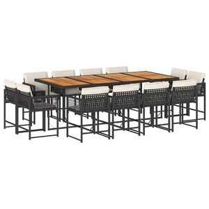 vidaXL 13 r&eacute;szes fekete polyrattan kerti &uuml;lőgarnit&uacute;ra p&aacute;rn&aacute;kkal