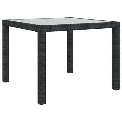 vidaXL fekete polyrattan és edzett üveg kerti asztal 90 x 90 x 75 cm