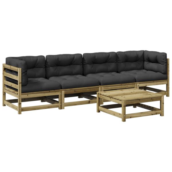 vidaXL 5 r&eacute;szes impregn&aacute;lt fenyőfa kerti &uuml;lőgarnit&uacute;ra p&aacute;rn&aacute;val