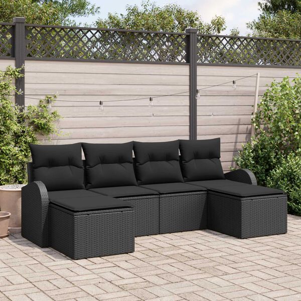 vidaXL Kerti Kanap&eacute; Szett p&aacute;rn&aacute;val 6 pcs Fekete Poly Rattan