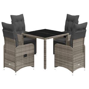 vidaXL 5 r&eacute;szes sz&uuml;rke polyrattan kerti bisztr&oacute;garnit&uacute;ra p&aacute;rn&aacute;kkal