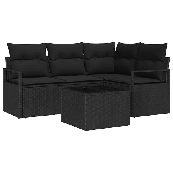 vidaXL Kanap&eacute; Szett 5 pcs Fekete polirattan