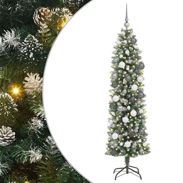 vidaXL Mű Karcs&uacute; Kar&aacute;csonyi Fa 300 LED-del Z&ouml;ld &eacute;s Feh&eacute;r 180 cm
