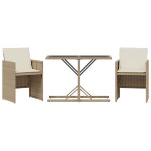 vidaXL 3 r&eacute;szes b&eacute;zs polyrattan bisztr&oacute;garnit&uacute;ra p&aacute;rn&aacute;val