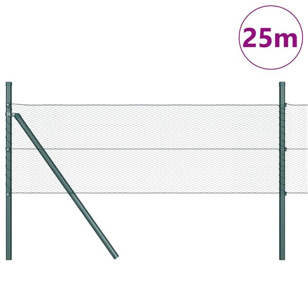 vidaXL Ker&iacute;t&eacute;s oszlopokkal Z&ouml;ld 0.8 x 25 m PVC-bevonatos ac&eacute;l