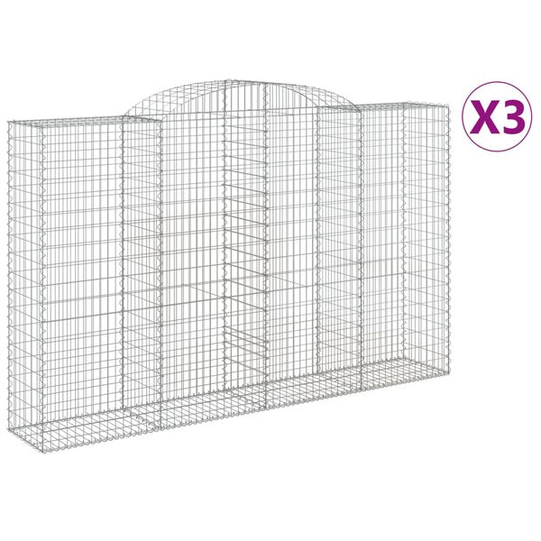 vidaXL 3 db íves horganyzott vas gabion kosár 300x50x180/200 cm