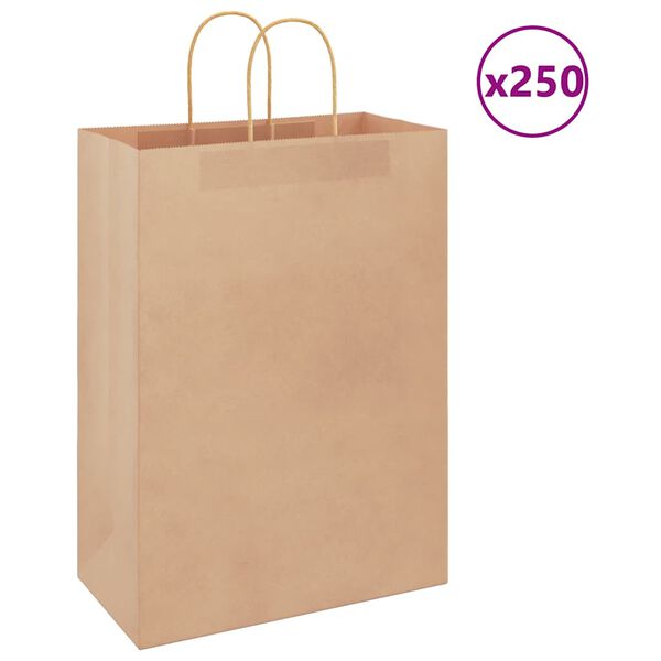 vidaXL 250 db barna papírzacskók fogantyúkkal 32x17x44 cm