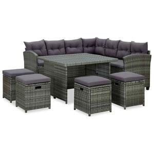 vidaXL 6 r&eacute;szes sz&uuml;rke polyrattan kerti b&uacute;torszett p&aacute;rn&aacute;kkal
