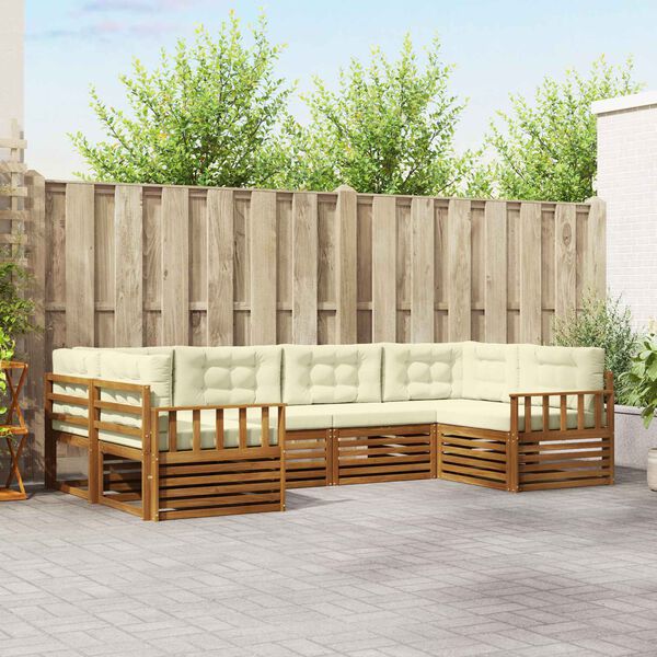 vidaXL K&uuml;lt&eacute;ri kanap&eacute; szett p&aacute;rn&aacute;val 6 pcs Term&eacute;szetes &eacute;s kr&eacute;msz&iacute;nű