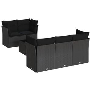 vidaXL 6 r&eacute;szes fekete polyrattan kerti &uuml;lőgarnit&uacute;ra p&aacute;rn&aacute;kkal