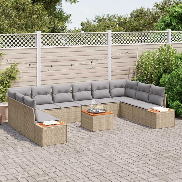 vidaXL Kerti Kanap&eacute; Szett 10 pcs Beige &eacute;s Vil&aacute;gossz&uuml;rke Polyrattan